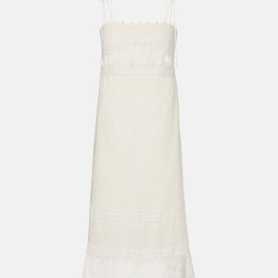Valentino Lace-Trimmed Linen Midi Dress