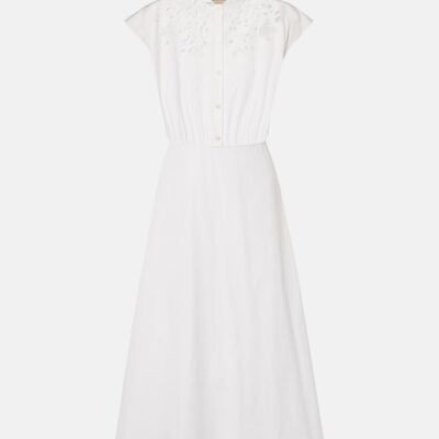 Valentino Guipure Lace-Trimmed Cotton Midi Dress