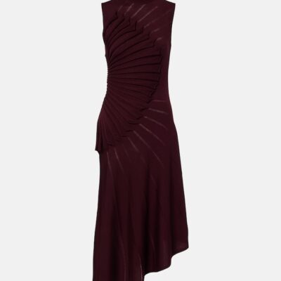 Alaïa Asymmetric Pleated Wool Midi Dress