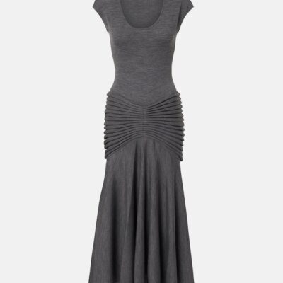Alaïa Knitted Pleated Wool Midi Dress