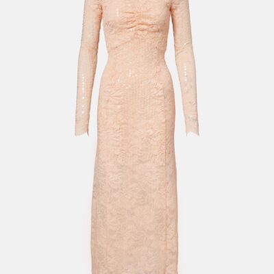 Rabanne Sequined Off-Shoulder Lace Midi Dress