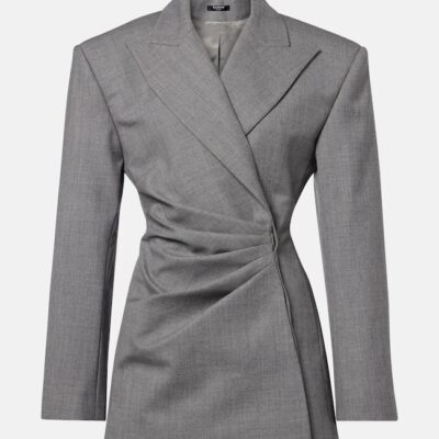 Balmain Draped Virgin Wool Blazer Dress