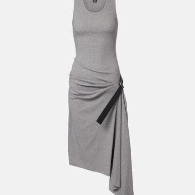 Loewe Belted Ribbed-Knit Draped Cotton-Blend Midi Dress