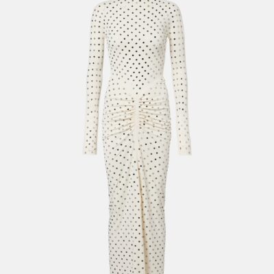 Alaïa Embellished Gathered Jersey Maxi Dress