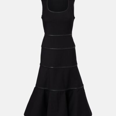 Alaïa Leather-Trimmed Wool Midi Dress