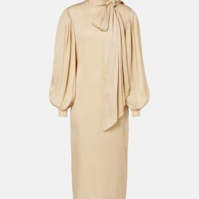 Gucci Gg Draped Striped Silk Jacquard Midi Dress