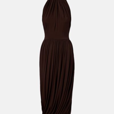 Alaïa Gathered Pleated Halterneck Midi Dress