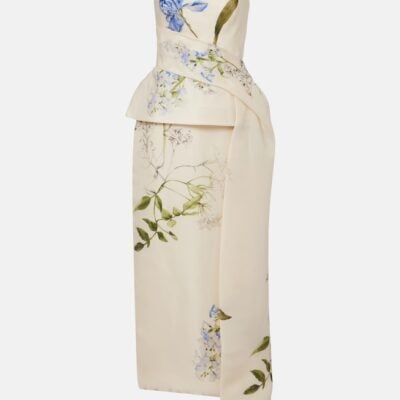 Monique Lhuillier Draped Floral Silk Cocktail Dress