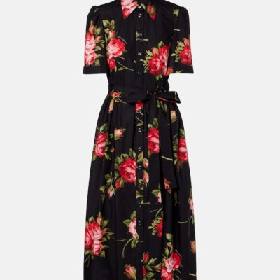 Dolce&Gabbana Belted Floral Cotton Shirt Midi Dress