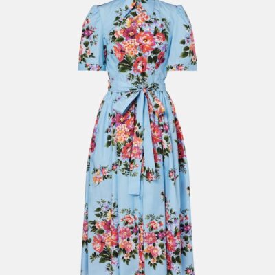 Dolce&Gabbana Floral Belted Cotton Poplin Shirt Dress