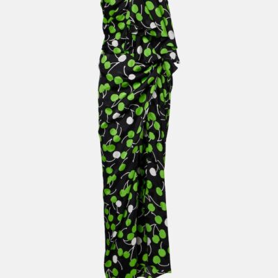 Saint Laurent Cutout Printed Gathered Silk Gown