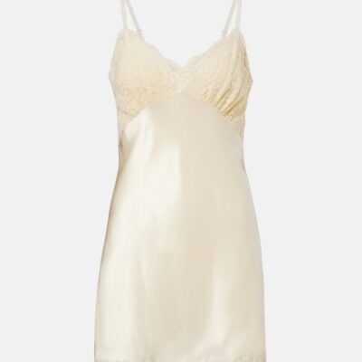 Saint Laurent Lace-Trimmed Silk Satin Slip Dress