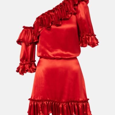 Saint Laurent Ruffled Silk Satin Minidress