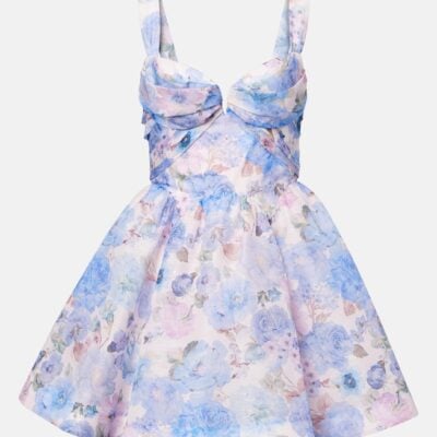 Zimmermann Rebellion Floral Draped Linen And Silk Minidress