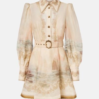 Zimmermann Rebellion Marine Printed Linen And Silk Minidress