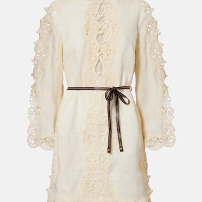 Zimmermann Awaken Belted Embroidered Linen Minidress