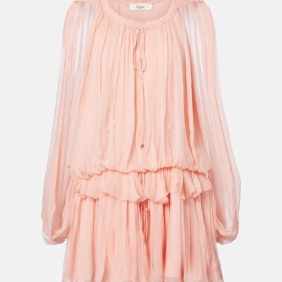 Chloé Caped Ruffled Silk Muslin Minidress