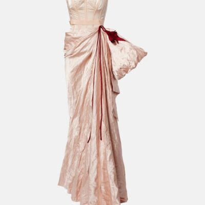 Erdem Floral-Appliqué Draped Satin Gown