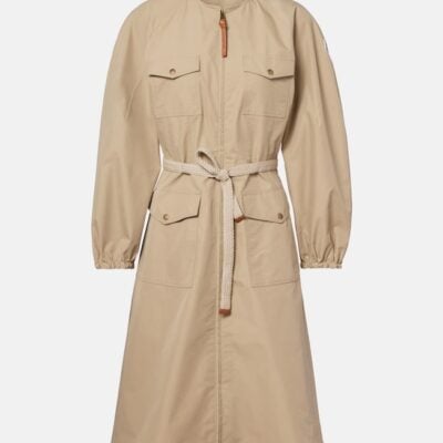 Moncler Belted Cotton-Blend Poplin Midi Dress