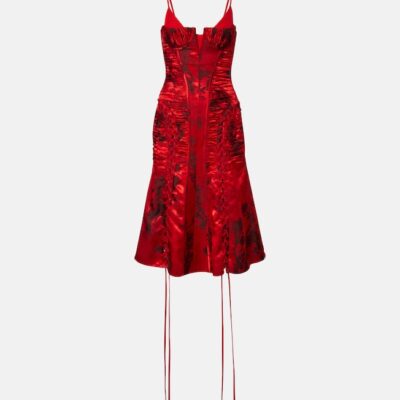 Mcqueen Lace-Up Ruched Midi Dress
