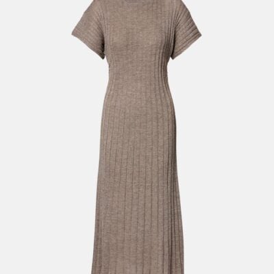 Brunello Cucinelli Ribbed-Knit Lamé Midi Dress