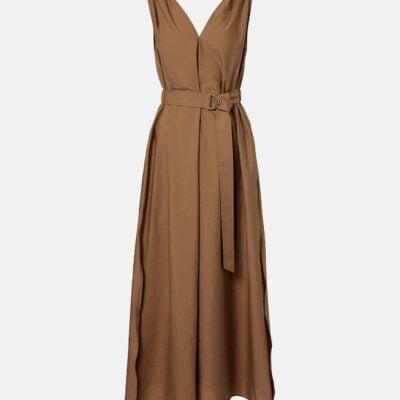 Brunello Cucinelli Belted Cotton-Blend Midi Dress