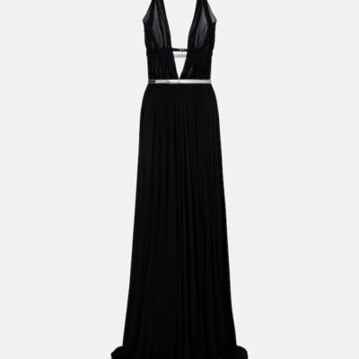 Alaïa Leather-Trimmed Draped Gown