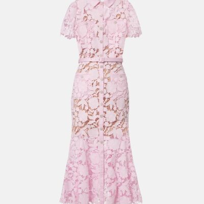 Self-Portrait Belted Lace Shirt Dress