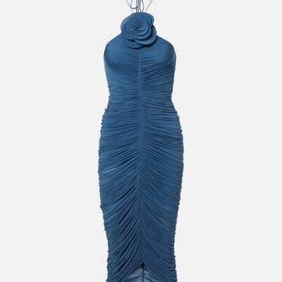 Magda Butrym Floral-Appliqué Ruched Midi Dress