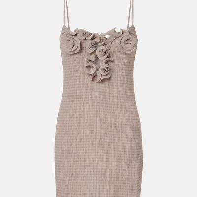Magda Butrym Floral-Appliqué Shirred Crêpe Minidress