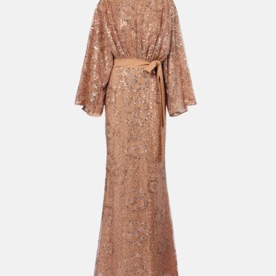 Elie Saab Belted Sequined Silk-Blend Gown