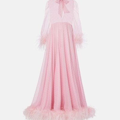 Gucci Gg Feather-Trimmed Silk Chiffon Gown