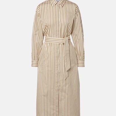 Max Mara Lord Striped Belted Cotton And Silk Shirt Dress