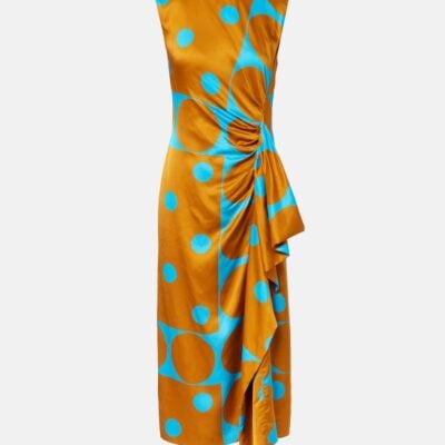 Dries Van Noten Draped Printed Satin Midi Dress