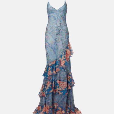 Etro Paisley Floral Tiered Silk Chiffon Maxi Dress