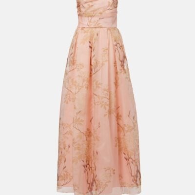 Max Mara Elegante Dominio Floral Silk Organza Bustier Gown