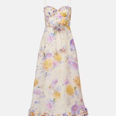 Zimmermann Luna Floral Linen And Silk Midi Dress