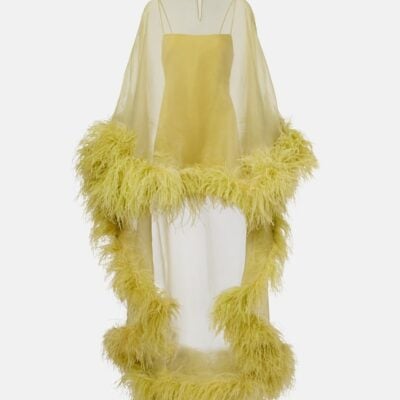 Taller Marmo Daisy Feather-Trimmed Organza Kaftan
