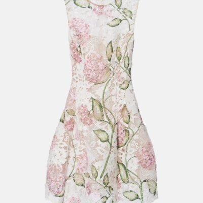 Oscar De La Renta Floral Embroidered Lace Cocktail Dress