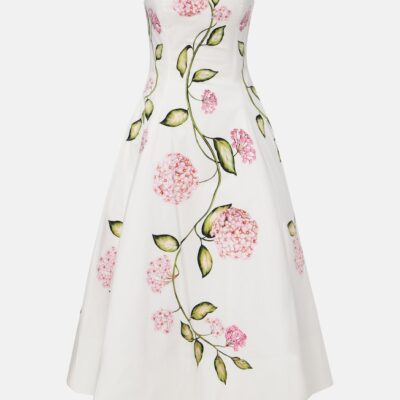 Oscar De La Renta Floral Cotton-Blend Poplin Bustier Gown