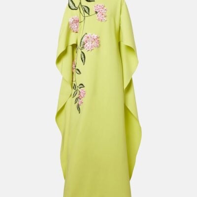 Oscar De La Renta Porcelain Flower Wool-Blend Gown