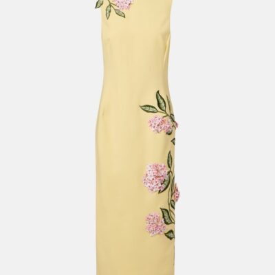 Oscar De La Renta Floral-Appliqué Wool-Blend Midi Dress