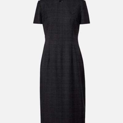 Prada Checked Virgin Wool Midi Dress
