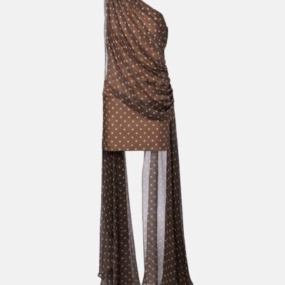 Elie Saab Caped One-Shoulder Polka-Dot Silk-Blend Minidress