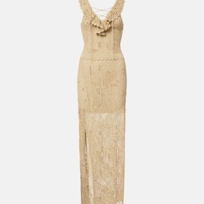 Isabel Marant Ornella Beaded Crochet Maxi Dress
