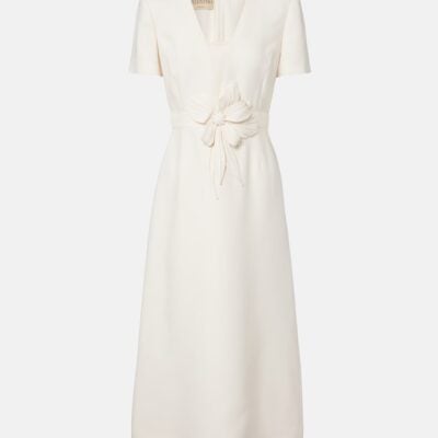Valentino Crepe Couture Floral-Appliqué Midi Dress