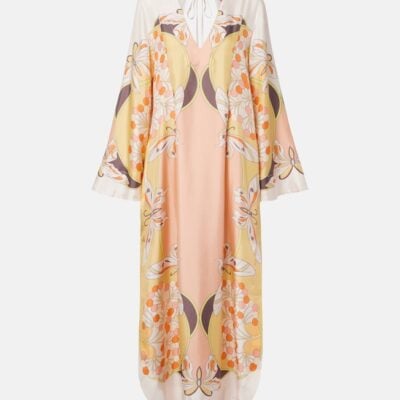 La Doublej Twin Flame Printed Silk Twill Maxi Dress