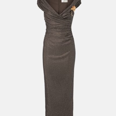 Roland Mouret Embellished Draped Chiffon Midi Dress