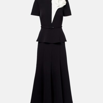 Roland Mouret Floral-Appliqué Crêpe Midi Dress