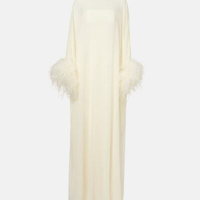 Roland Mouret Feather-Trimmed Caped Silk Chiffon Gown